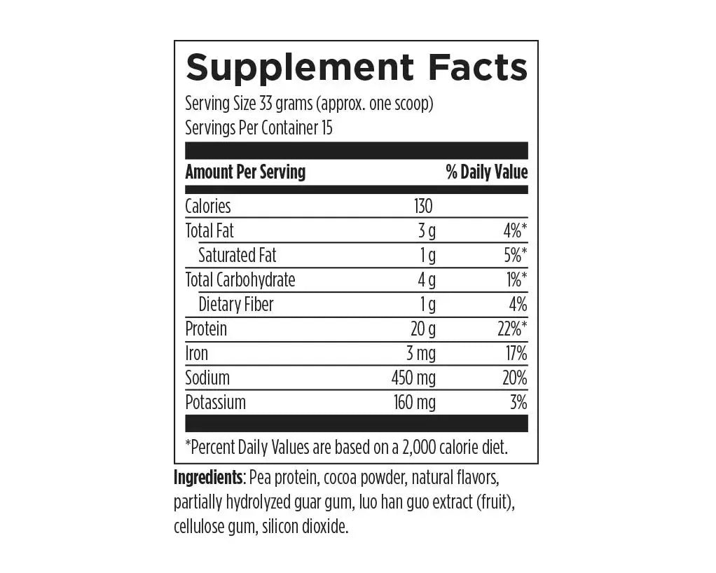 PurePea 20 G Pea Protein, Chocolate - 450 gr