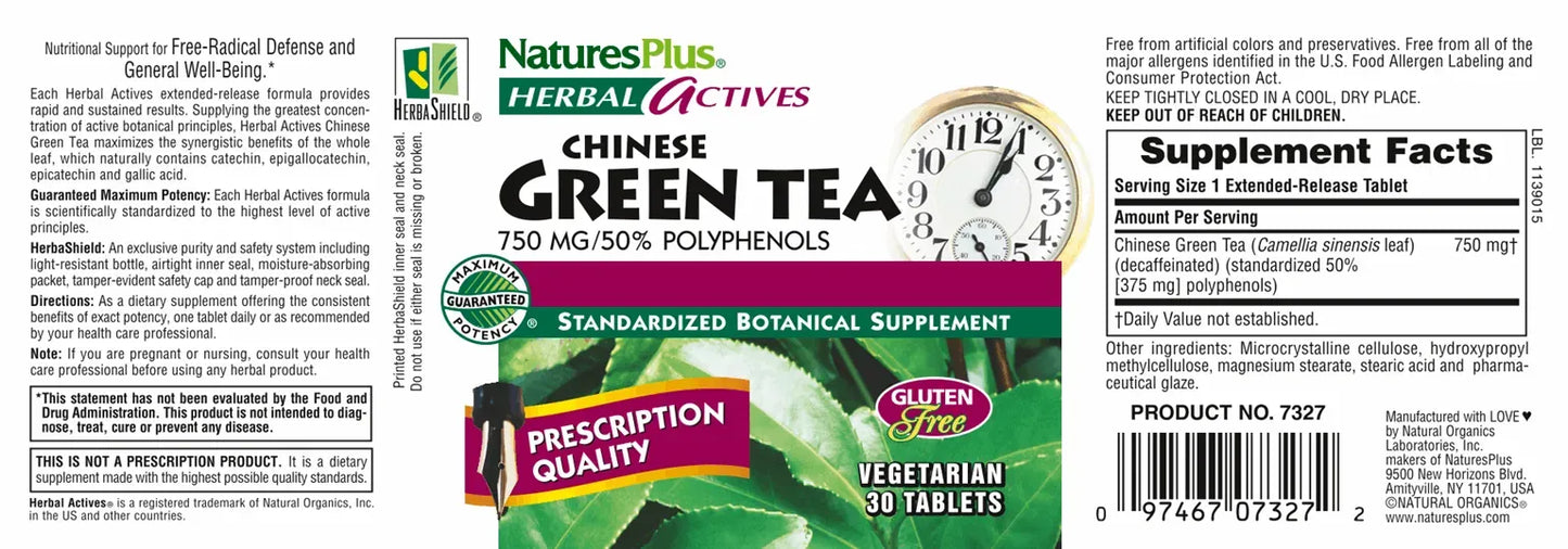 Chinese Green Tea 750 mg - 30 Tablets