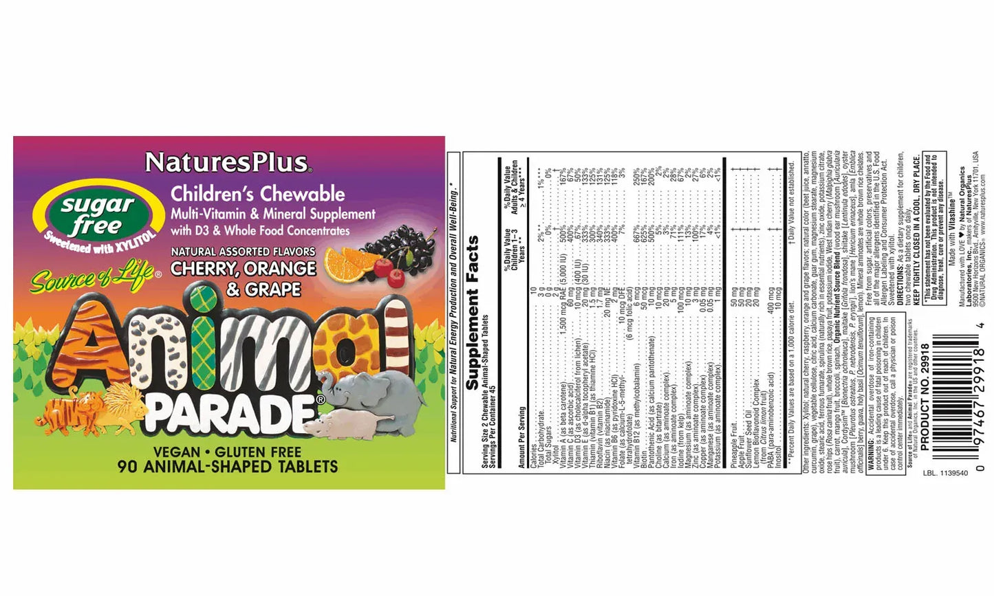 Animal Parade® Multivitamin Assorted Sugar-Free - 90 chewables
