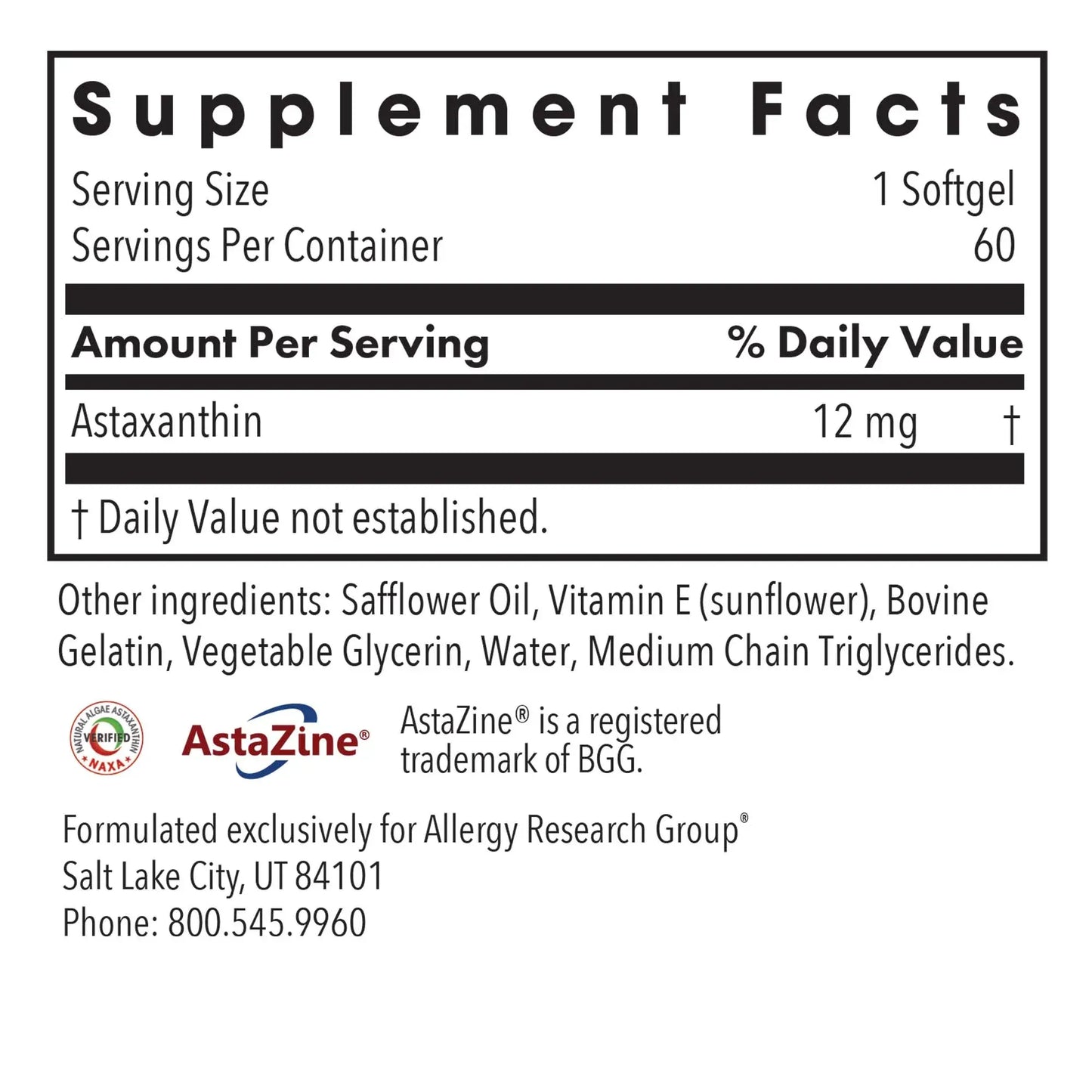 Astaxanthin 12 mg - 60 softgels