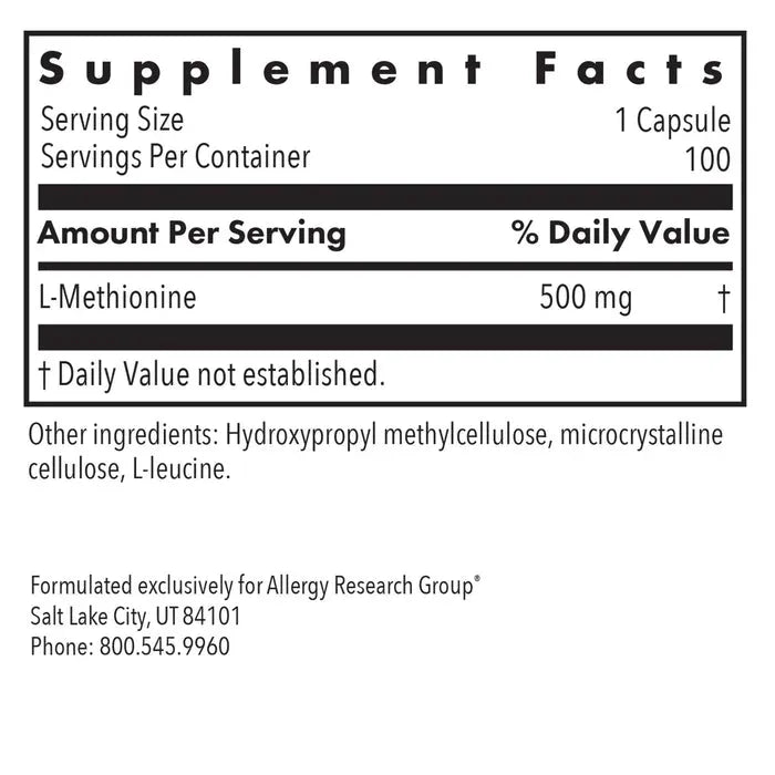 L-Methionine 500 mg - 100 capsules