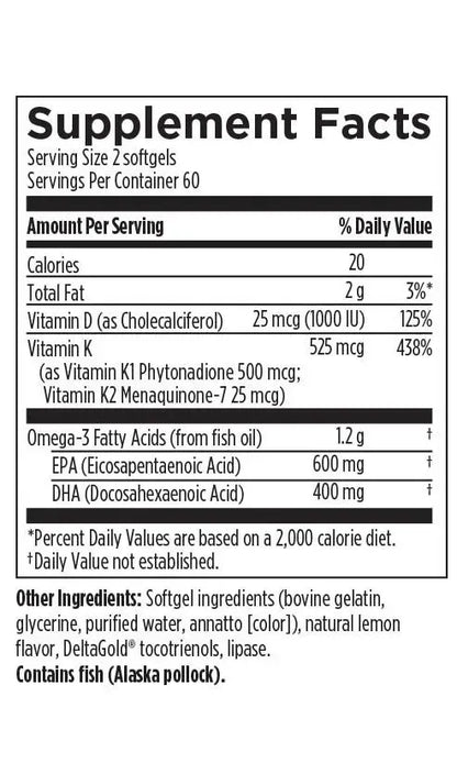 OmegAvail Ultra (Blue Label) With Vitamin D3, K1, K2, Lipase 120's - 120 Softgels