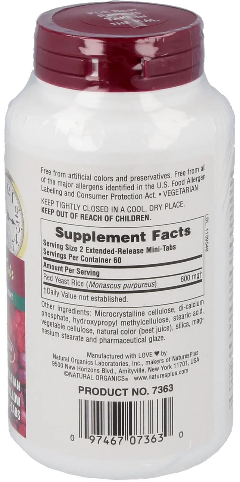 Red Yeast Rice 600 mg Mini Tablets - 60 Mini Tablets