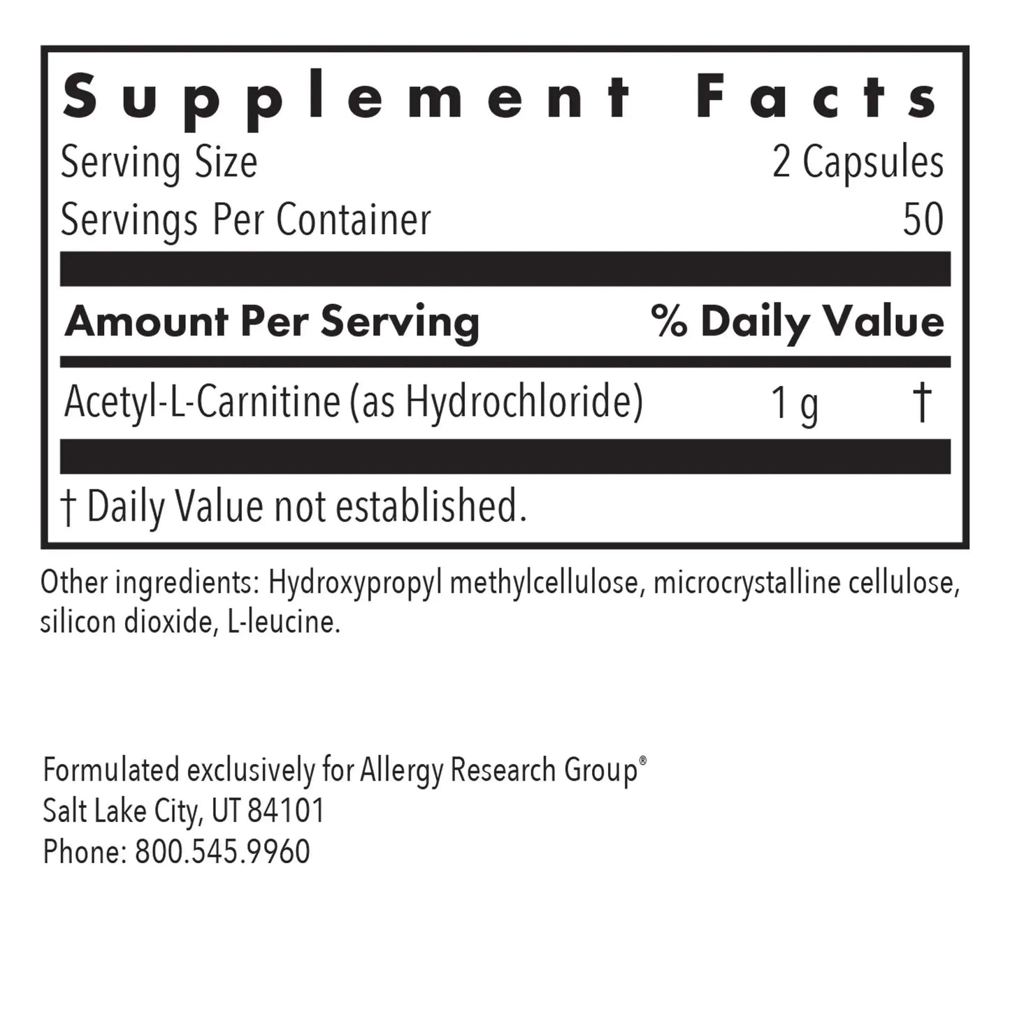 Acetyl-L-Carnitine 500mg - 100 capsules