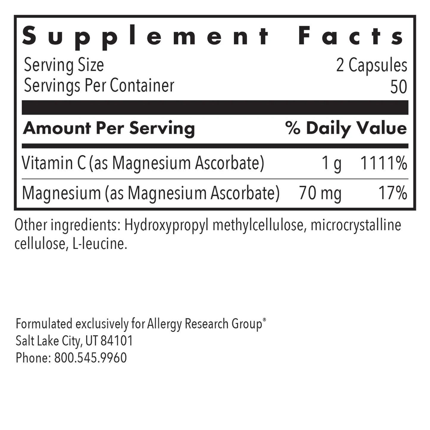 Magnesium Ascorbate - 100 capsules