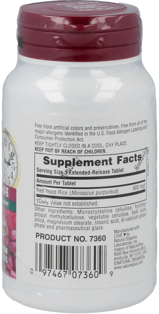 Red Yeast Rice Sustained Release 600mg - 30 Tablets