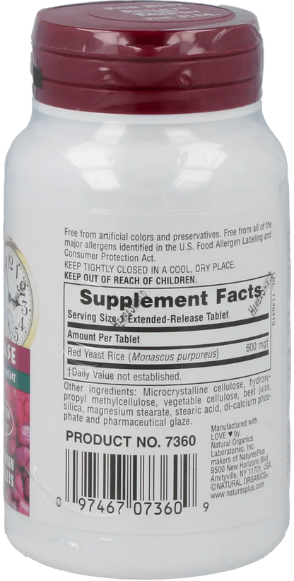 Red Yeast Rice Sustained Release 600mg - 30 Tablets