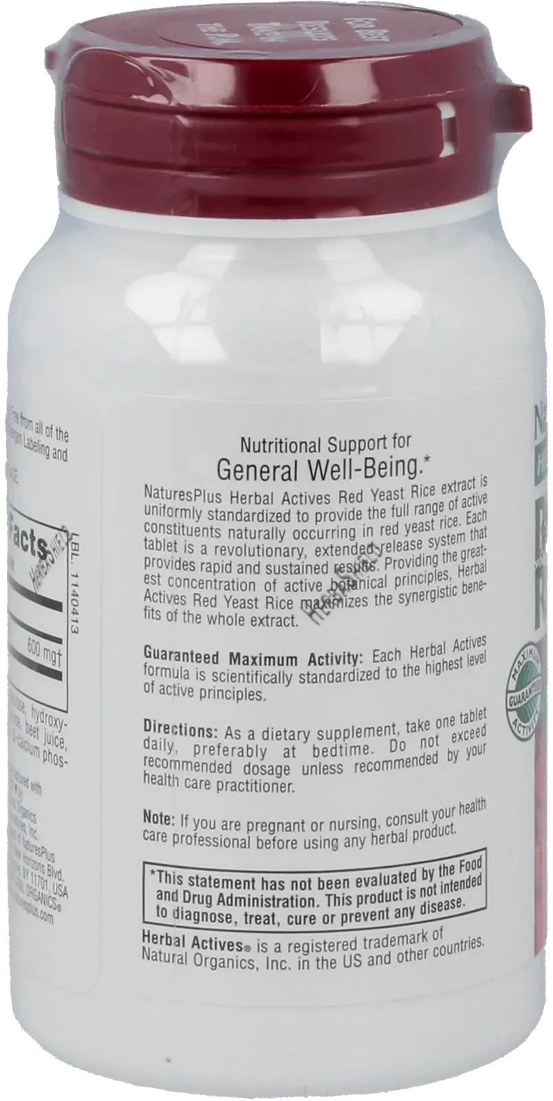 Red Yeast Rice Sustained Release 600mg - 30 Tablets