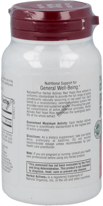 Red Yeast Rice Sustained Release 600mg - 30 Tablets