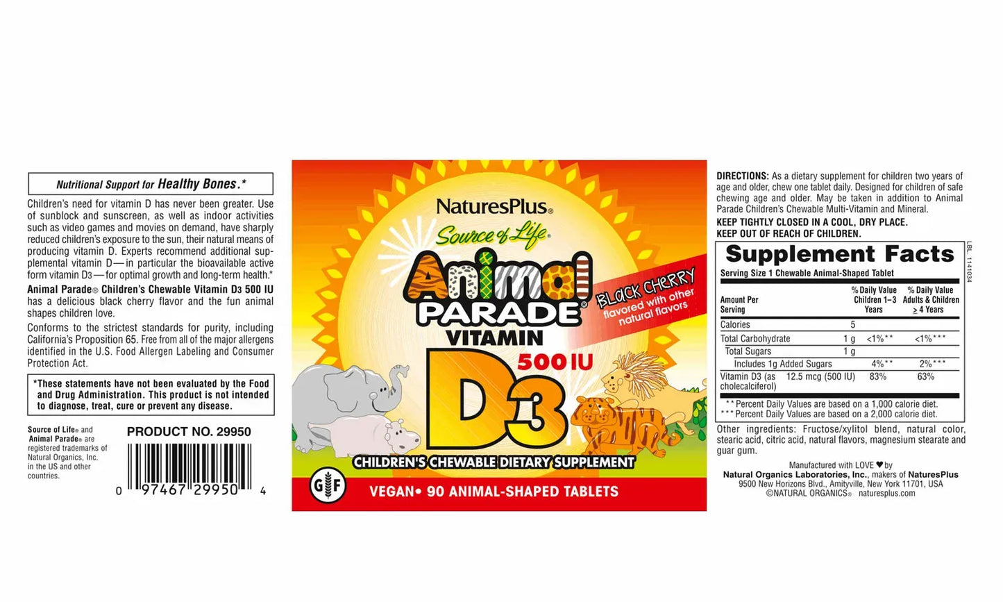 Animal Parade® Vitamin D3 500 IU - 90 Chewables