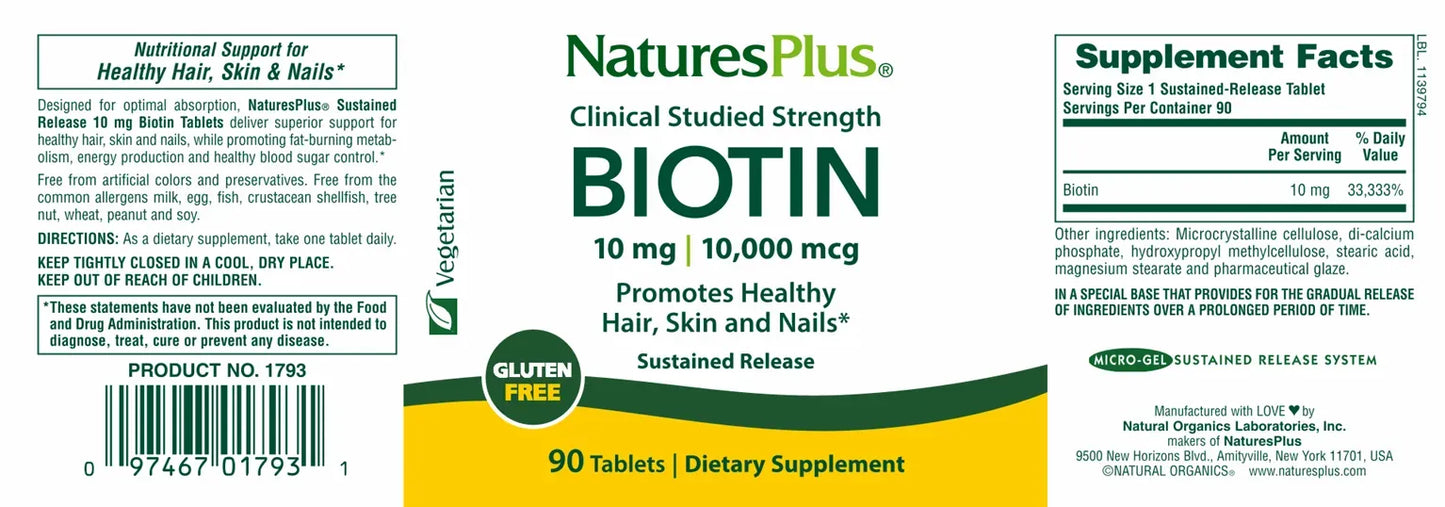 Biotin 10,000 mcg - 90 tablets