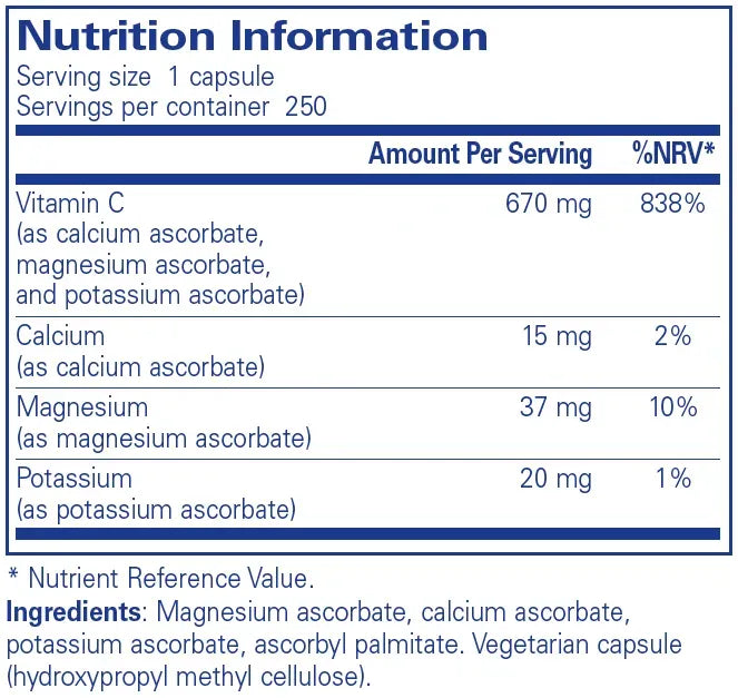 Buffered Ascorbic Acid - 250 capsules