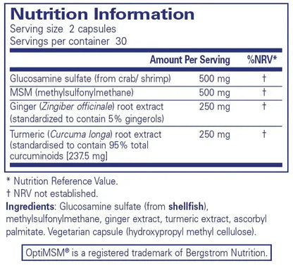 Glucosamine/ MSM with Ginger & Turmeric - 60 capsules