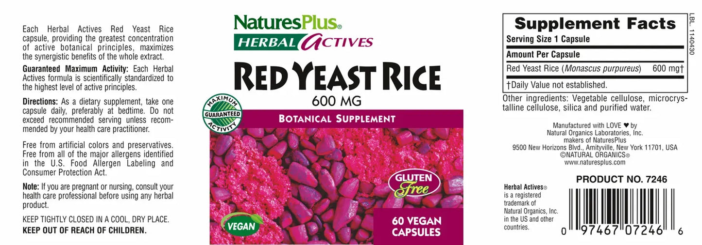 Red Yeast Rice 600 mg - 60 Capsules