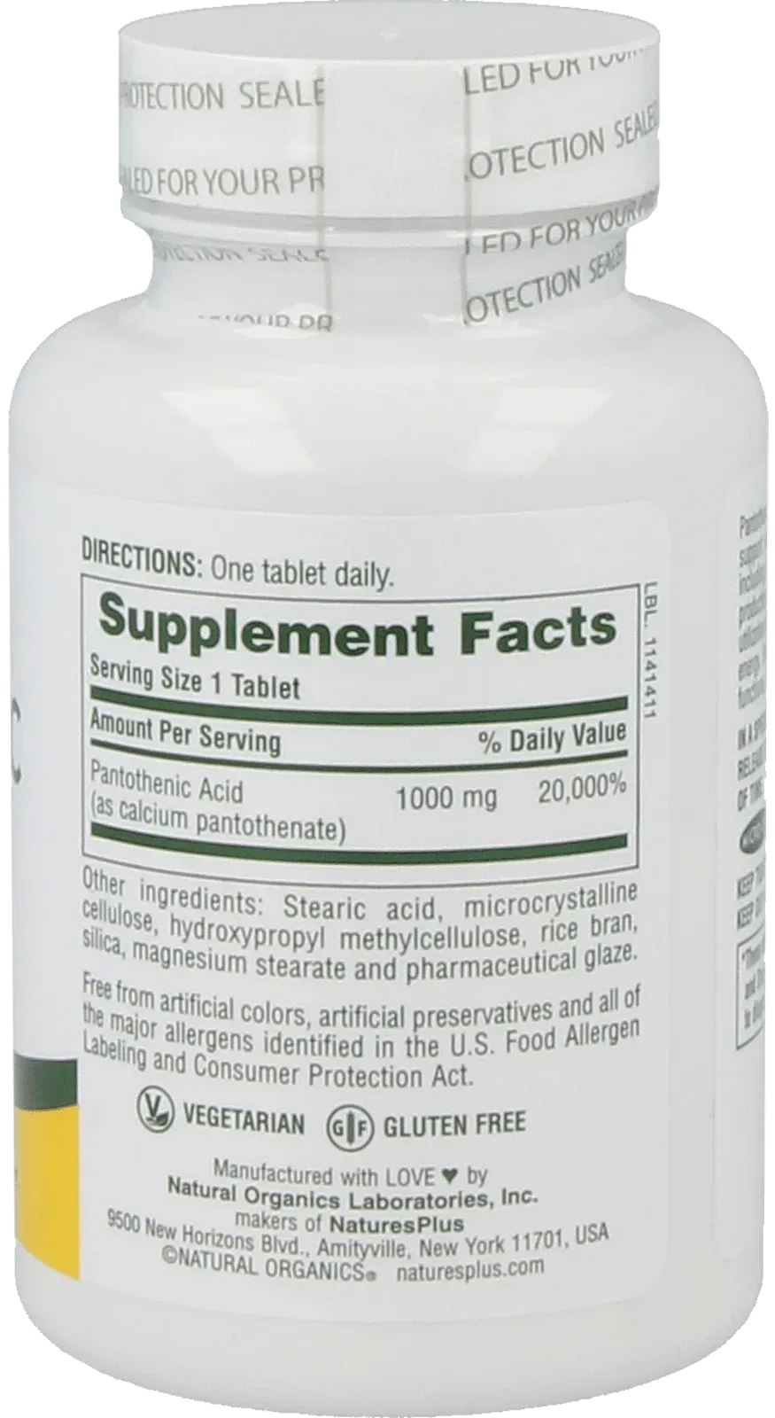 Pantothenic Acid 1000 mg - 60 Tablets