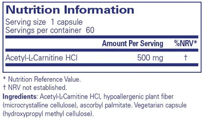Acetyl-L-Carnitine 500 mg - 60 Capsules
