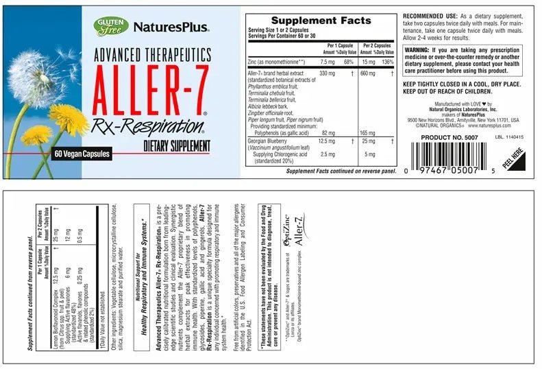 NaturesPlus Rx - Respiration® Aller - 7® - 60 Capsules - Deltastar